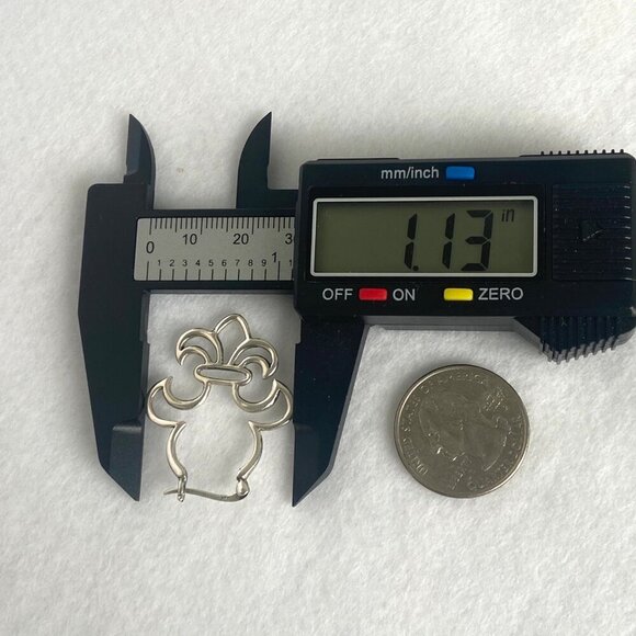 Sterling Silver 925 1.39" Fleur De Lis Hinged Clasp Hoop Earrings - Picture 13 of 15